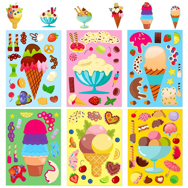 6-12Sheets Ice Cream Style Making Face Sticker Mix DIY Assemble Sticker Handcraft Material Scrapbooking Sticker Rewards Gift ZYF