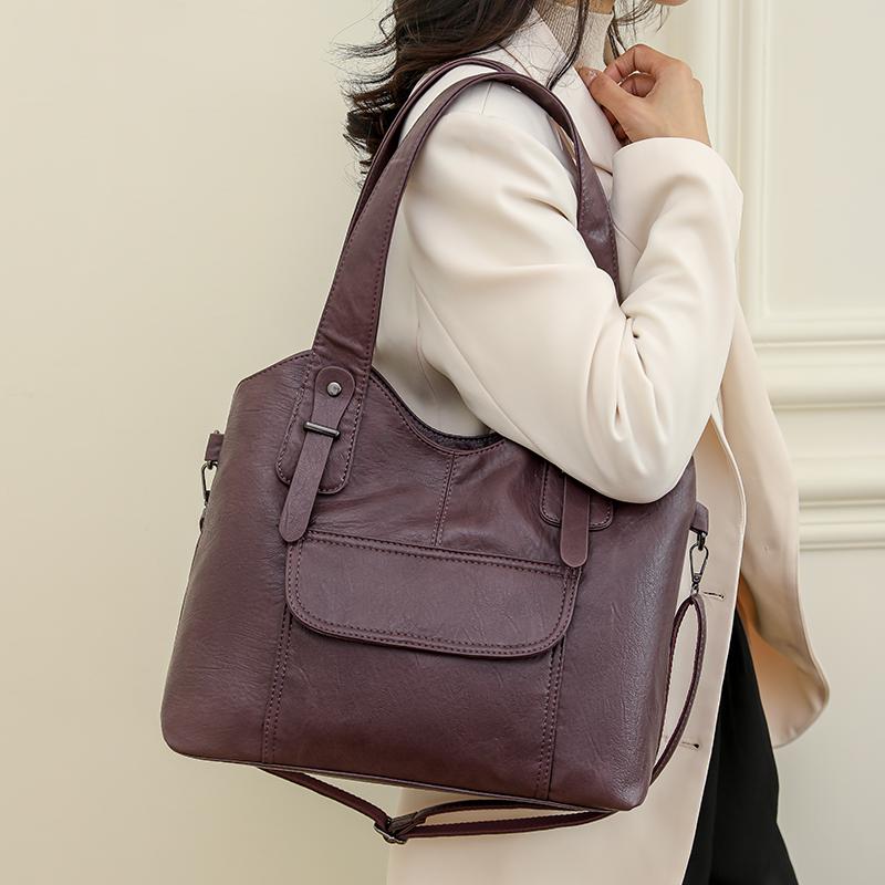 Elegante, einfarbige Umhängetasche aus PU-Leder für Damen mit Reißverschluss, Polyester-gefütterte Tragetasche, vielseitige Handtasche für die Arbeit und den Alltag