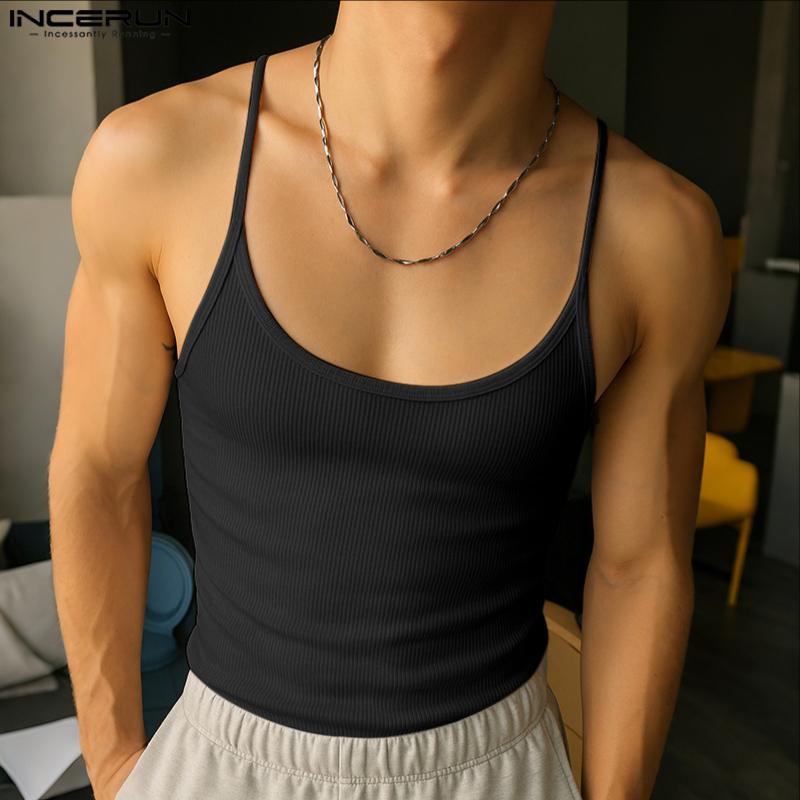 INCERUN Men Strap Sleeveless Rib Tank Tops Undershirts Camisole