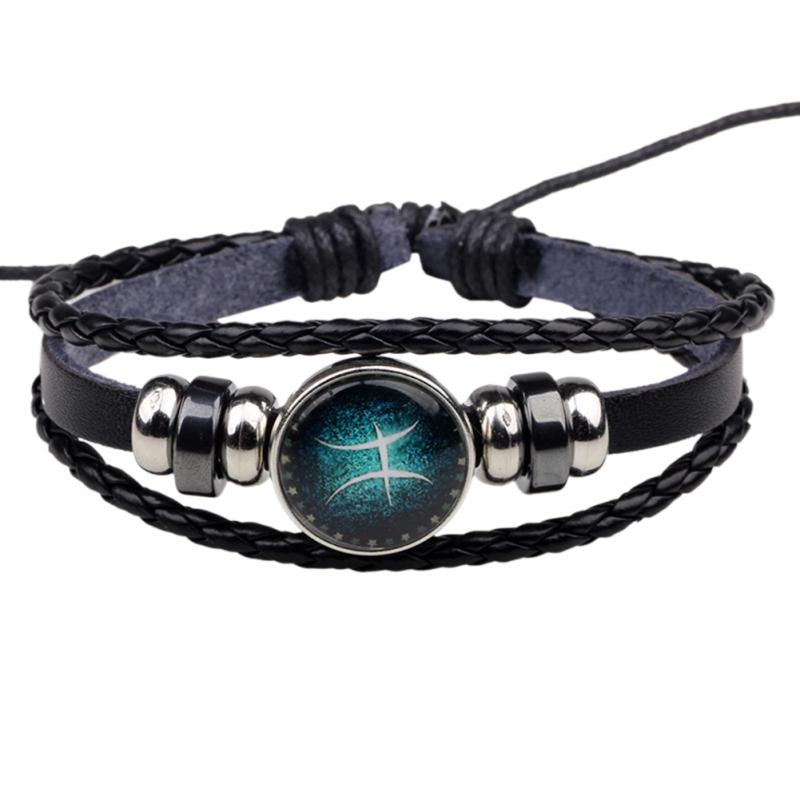 RUI RUI YU Heren Dames Kerstcadeau 12 Sterrenbeelden Armband Gevlochten Leren Armbanden Bangles