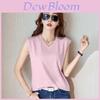 Silk Cotton Sleeveless Vneck T Shirt For Women With Breathable Fabric Summer Casual Wear