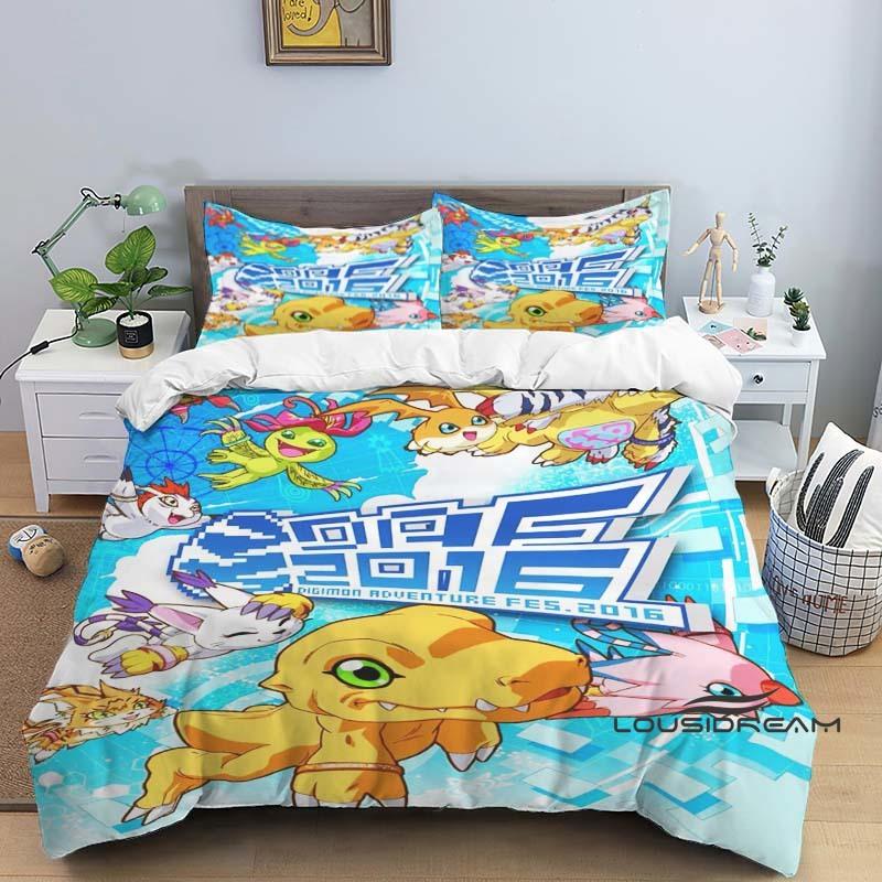 Digimon Cartoon 3D-gedrucktes Bettwäscheset—Beinhaltet Bettbezug und Kissenbezüge—Erhältlich in Einzel-, Doppel-, King- und Queen-Größe