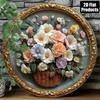 Blooming Floral Round Aluminum Metal Wall Sign Durable Home Decor Living Room Kitchen Bathroom Bedroom Housewarming Gift