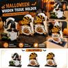 Wooden Halloween Ghost Pumpkin Napkin Holder Table Napkin Dispenser and Holiday Decorative Figurine Two In One Design for Seasonal Home Decor