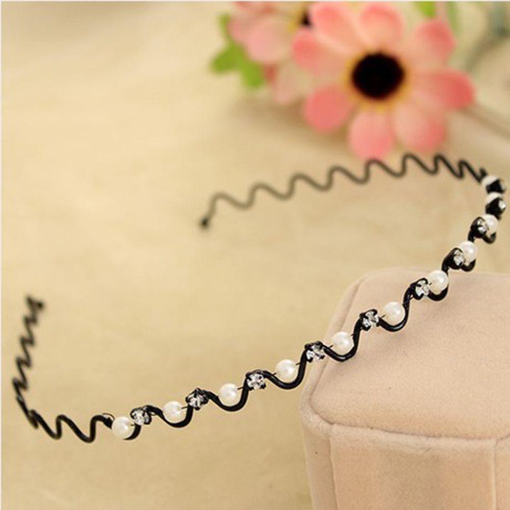 Wedding Jewelry Hair Band for Women Headwear Black Silver Pearl Crystal Wave Hairband Metal