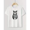 Boys Crewneck Short Sleeve Cotton T-Shirt, Cool Cat Print Soft Comfy Top for Spring Summer