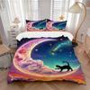 3pcs Anime Cat Moon Galaxy Bedding Set - Includes One Quilt Cover and Two Pillowcases (No Core) - Polyester Fabric, Fantasy Design for Bedro