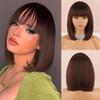 Ombre dunkelbraune Farbe kurze gerade Bob-Perücke mit Pony schulterlange natürliche gerade Bob-Perücke Alltagskleidung synthetische Perücke