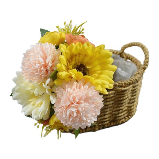 Artificial Chrysanthemum Ball Flower Bouquet Mixed Fake Silk Hydrangea Flower with Chrysanthemum Peonies for Bridal Bouquet Wedding Party Floral
