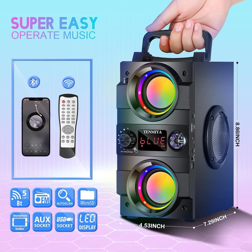 40W(60W Peak) Portable Bluetooth Speakers with Subwoofer Wireless Stereo Rich Bass Boombox with LED Lights