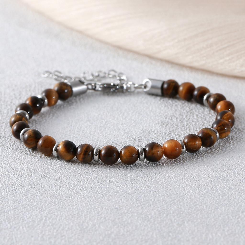 Natural Stone Tiger Eye Ab Hand Chain With Geometric Beads For Men And Women