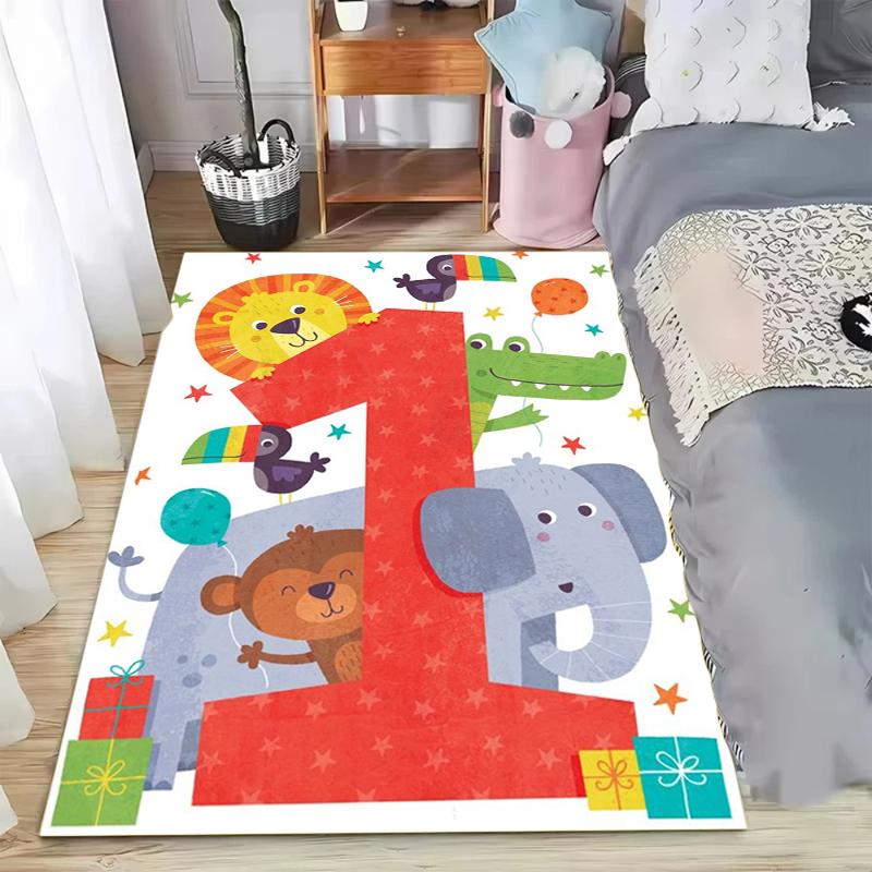 Süßer Cartoon-Tier-Spielzimmer-Teppich Kinder-Spielmatte Krabbelteppich Rutschfester Waschbarer Teppich für Spielzimmer Schlafzimmer Kinderzimmer Kleinkind