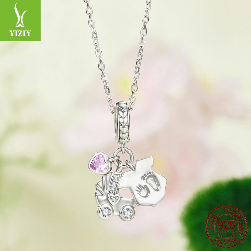 Cute Stroller Baby Three-In-One Pendant Accessories S925 Sterling Silver Love Diy Beads