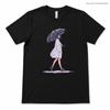 Anime Girl Umbrella Graphic T Shirt Black Unisex Rainy Day Manga Style Tee 1