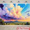 2D Sonnenuntergang Himmel Wolken Malerei Kulisse, Buntes Malerisches Natur Hintergrundbanner für Party & Wanddekoration