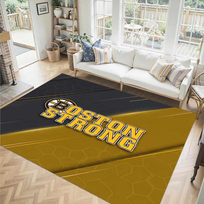 Boston Bruins Design Crystal Velvet Carpet Cozy Non?Slip Printed Rug For Bedroom Living Room Entrance