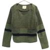 Wool Blend Border Long Sleeve Knit S Khaki Sweater Women Used