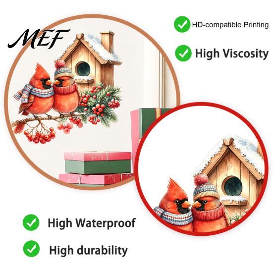Festive Glass Door Decorations Christmas Bird Wall Sticker, Watercolor PVC Decal, Waterproof Winter Decorative Decals Theme Window Cling for Doors And