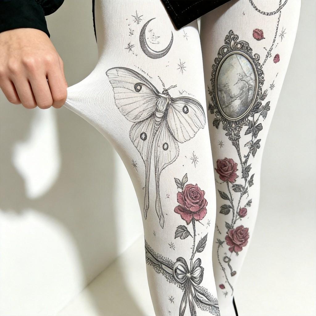 White Velvet Floral Pattern Stockings For Young Women With Breathable Elasticity