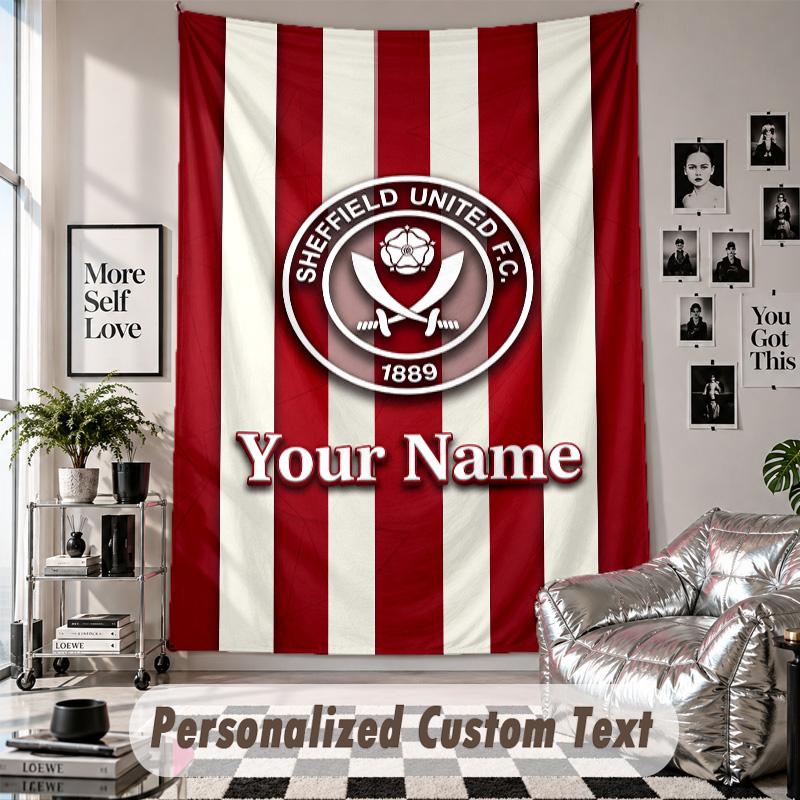 Wall Hanging Tapestry With Custom Name & Text, Sheffield United FC Decorative Tapestry For Bedroom
