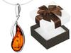 Short Silver Women' Drop Necklace with Amber Teardrop Amber 42