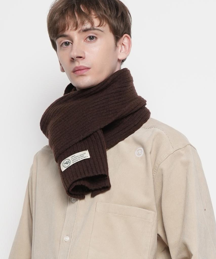 THE-ABON Unisex Day Classic Ribbed Scarf Brown