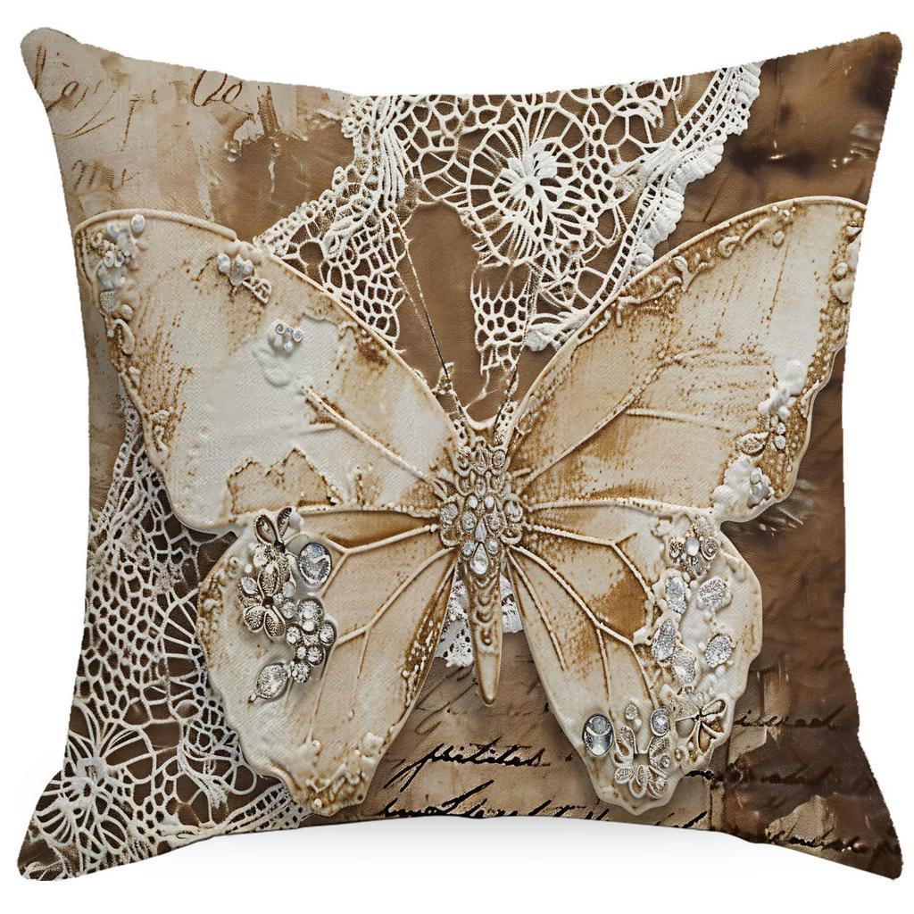 Nordic Retro Lace Butterfly Printed Pillow Cover Home Sofa Cushion Pillow Cover Premium Durable Quality Useful
