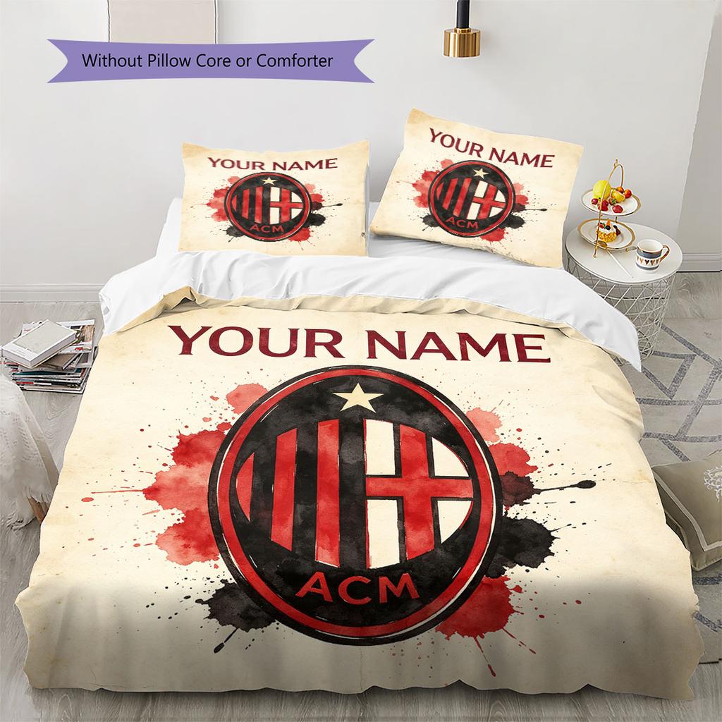 Custom Name,AC Milan Pattern Bedding Home Decoration Birthday Gift ( 1 Duvet Cover + 2 Pillowcase, Without Core),fan Merchandise.