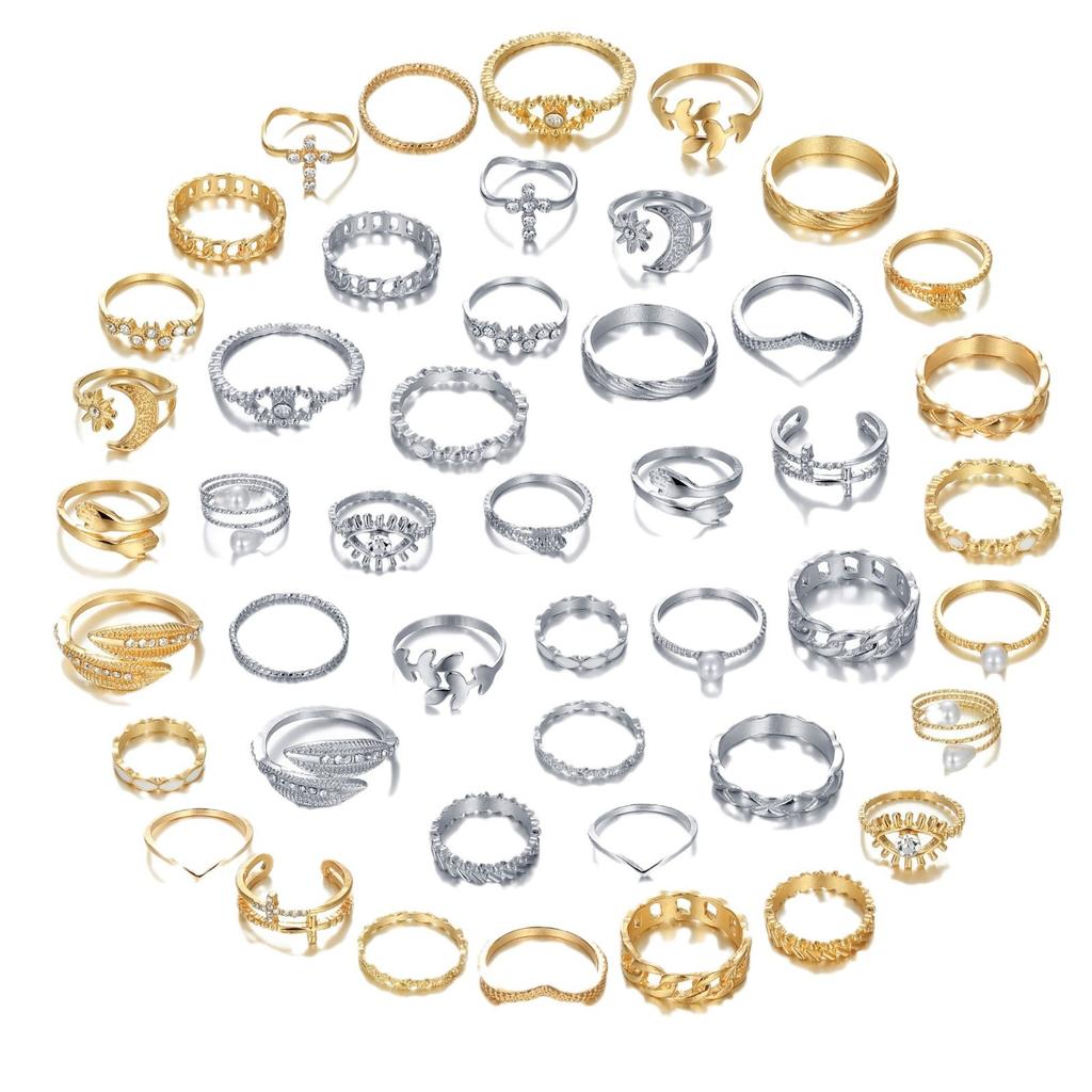 Cross Leaf Ring, Pearl Sun Moon Ring Set For Women