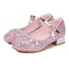 Princess Girls' Sequined High Heels - Soft, Non-Slip Leather Shoes for Spring and Autumn