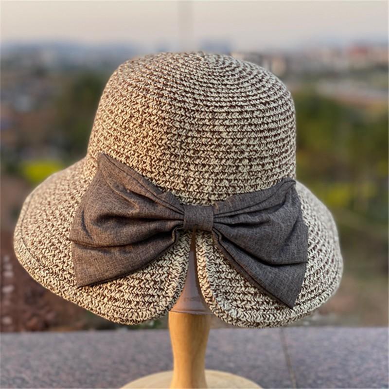 Womens Wide Brim Foldable Straw Hat Beach Sun Protection UV With Adjustable Band