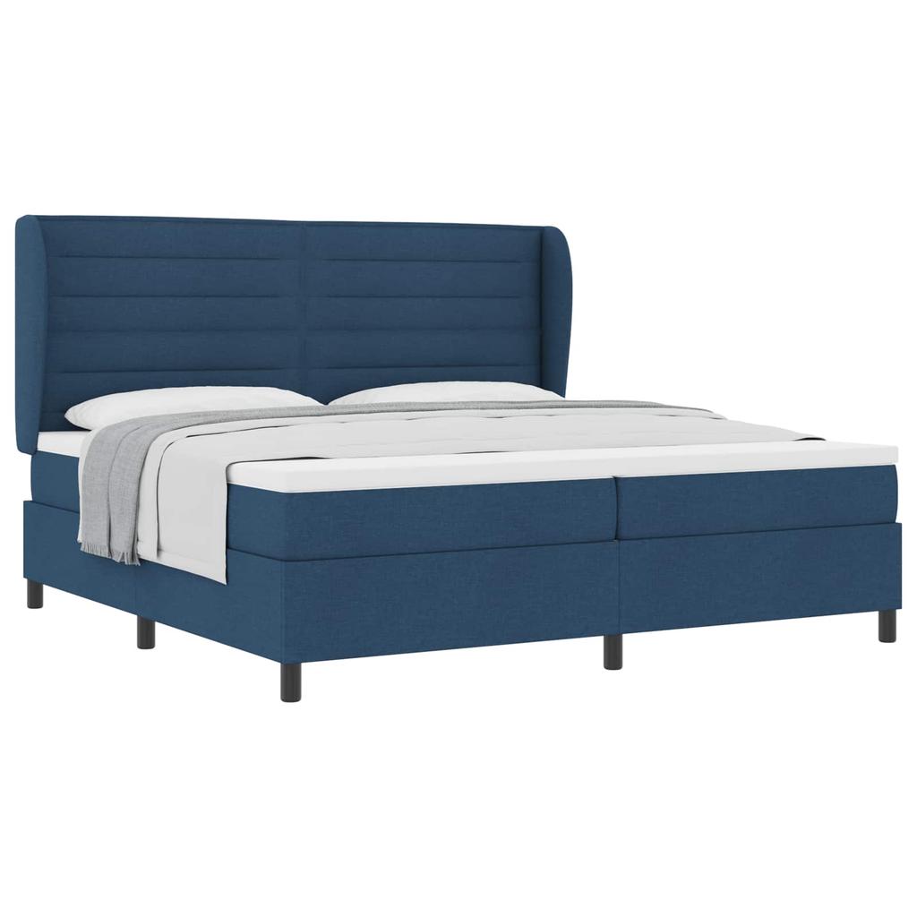 Box Spring Bed with Mattress and Headboard Blue 200 x 200 cm Fabric
