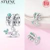 Exquisite Original Charms Copper Green Zircon Flower Bird Heart Wings Beads Fit Bracelet Women Jewelry Diy Gifts