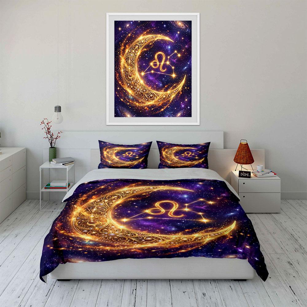 Golden Leo Zodiac Bedding Set Bedding Duvet Cover Set Duvet Cover Pillowcases  (1 * Duvet Cover 2 * Pillowcases, Without Duvet Insert)