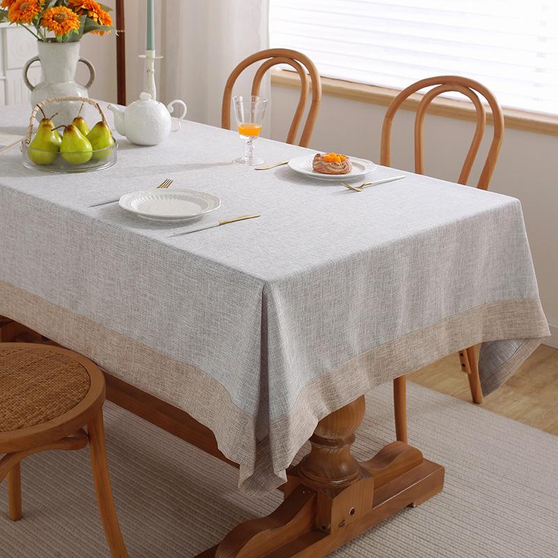 Ins Cotton And Linen Tablecloth Solid Color Hemming Light Luxury High-End Coffee Table Tablecloth Rectangular Solid Color Dining Table Fabric Spot