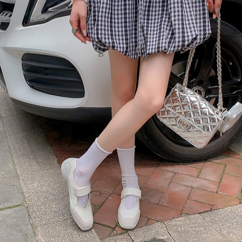 Inner Heightening Mary Jane Shoes New Velcro Women's Shoes Shallow Mouth Single Shoes Ballet Shoes