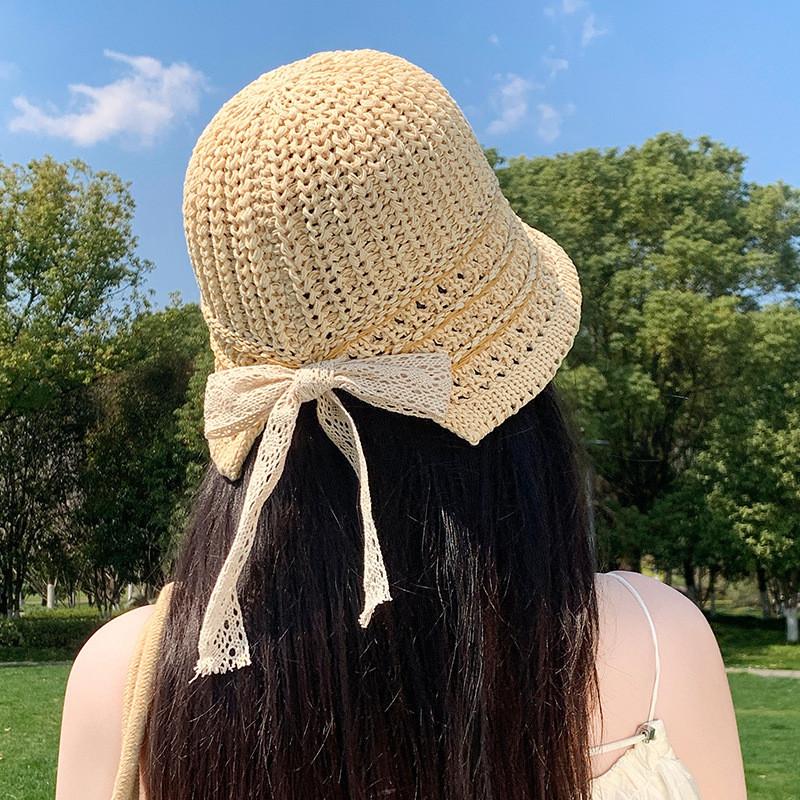 Ladies Breathable Straw Hat With Wide Brim For Summer Outdoor Sunblock