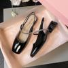 Women's Slingback Chunky Block Heels Sandals Closed Square Toe Low Heel Wedding Party Dress Pumps Shoes Summer Buckle Strap Mary Janes Pumps for Women