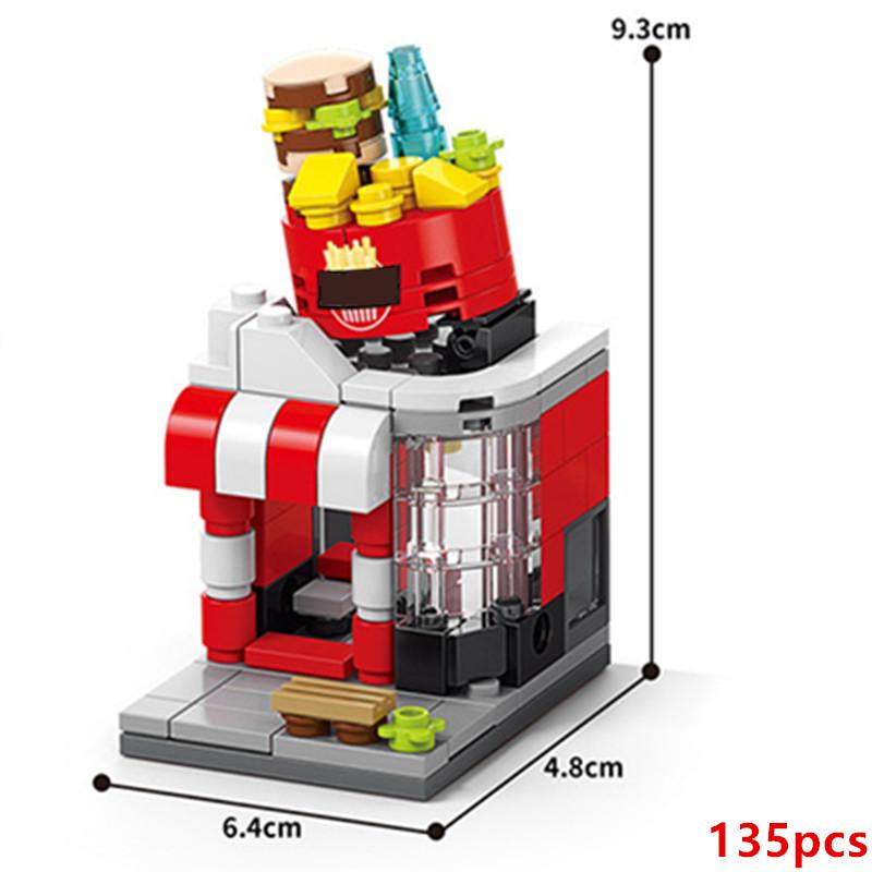 16 Stílusú Mini utcakép Kávéház Virágbolt Fodrászat Zongora Játékterem Gyümölcs Könyvesbolt Építőkockák Tégla Film Modell Játék Fiúk Lányok Ajándékok