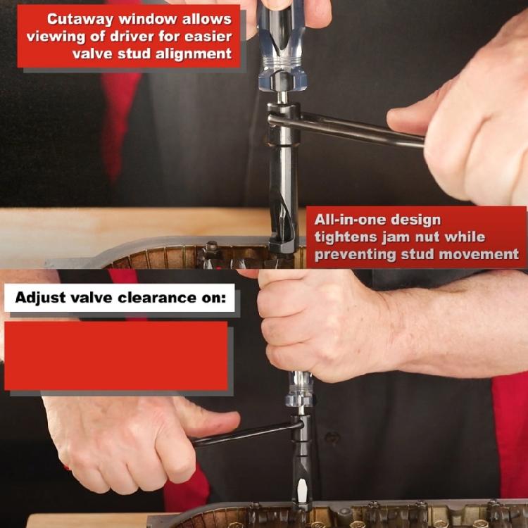 Automotive Engine Maintenance Tool with Slotted 10mm Adjusting Nut Optimized for Valves Clearance Correction Procedures