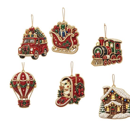 Heimfest Wanddekorationen 6 Stück Weihnachten DIY Perlmuttmalerei-Set Ornamente, Strassstein-Kunst Klare Acryl-Feiertagsdekorationen Baumhänger