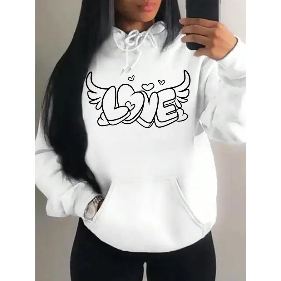 Love Has Angel Wings Creative Print For Women Sweatshirt Hip Hop Creativity Pullover Warm Fleece Streetwear Sport Style New