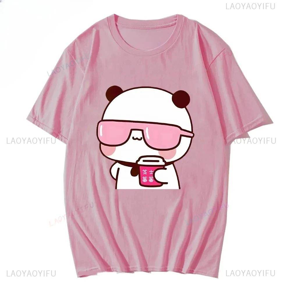 Pár triček Bubu sleduje filmy a pije mléčný čaj s Dudu Tričko Kreslené Roztomilé Grafické Trička pro Dámy Kawaii Bavlněná Unisex Tílka