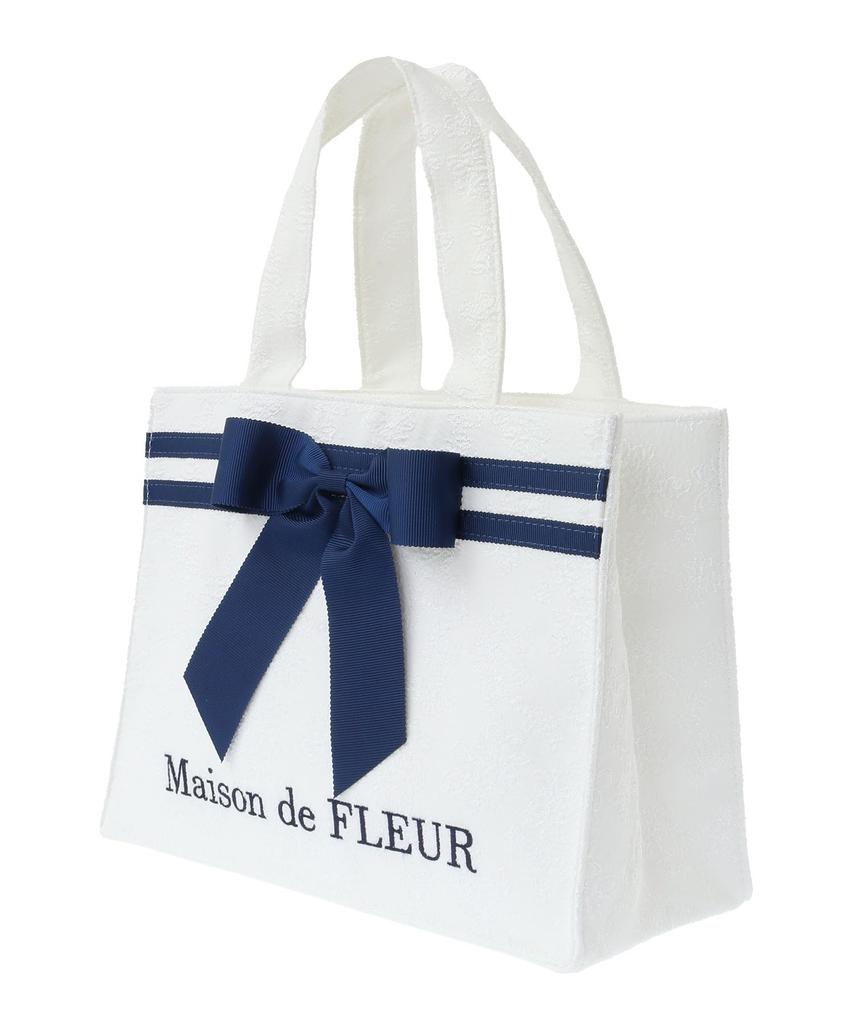 Maison De FLEUR Line Ribbon Jacquard Square Tote Bag, White, F Tote Bag, 08000481500