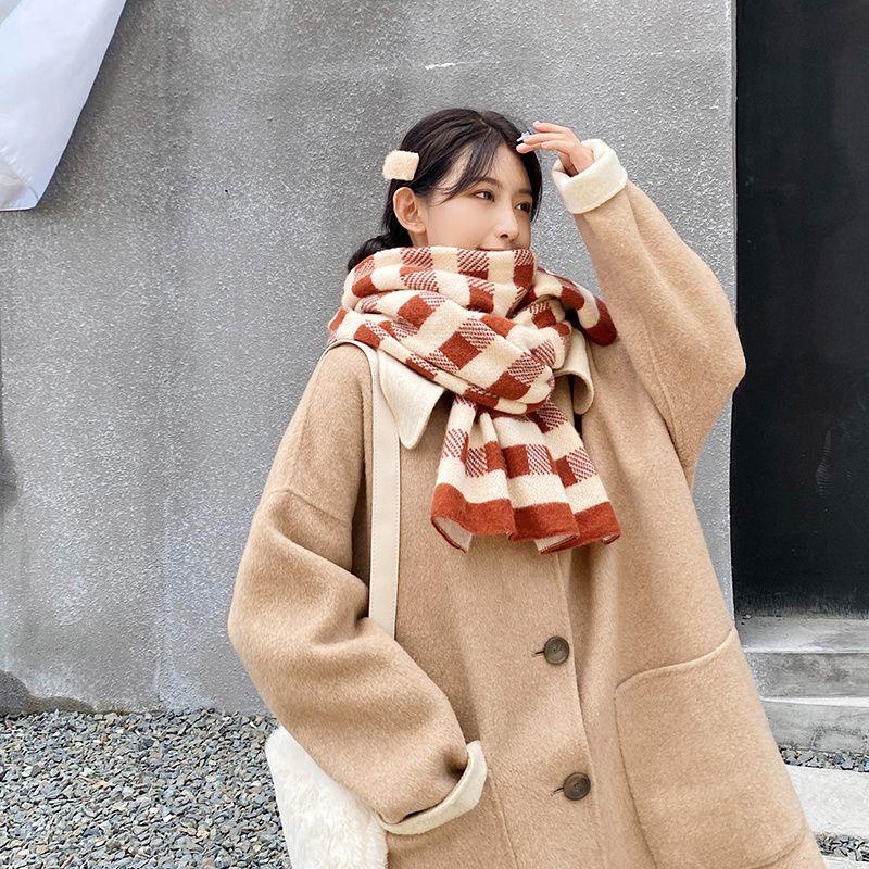 Women's Student Retro Temperament Plaid Scarf Winter Korean Style Versatile Warm Thickened Cute Neck Warmer