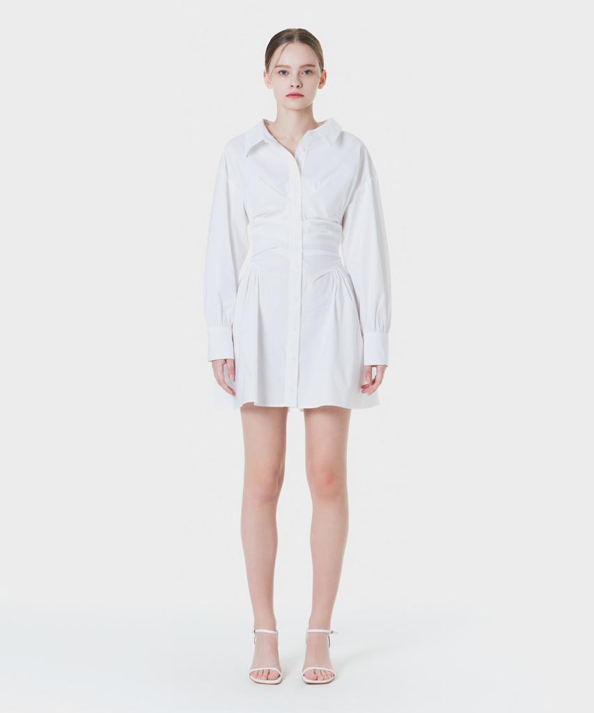 Make A Toast Voluminous Shirred Shirt Dress White Mbcsop002Wh