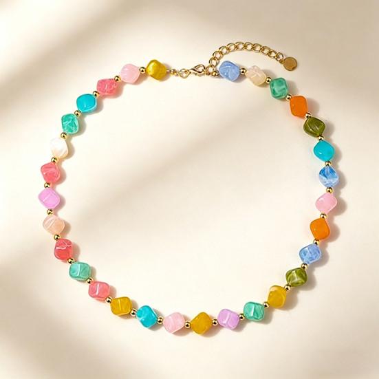 Barevný náhrdelník s velkými korálky pro ženy Pryskyřičné korálky Krátký náhrdelník Bohatý styl Masivní choker pro letní plážovou párty dovolenou