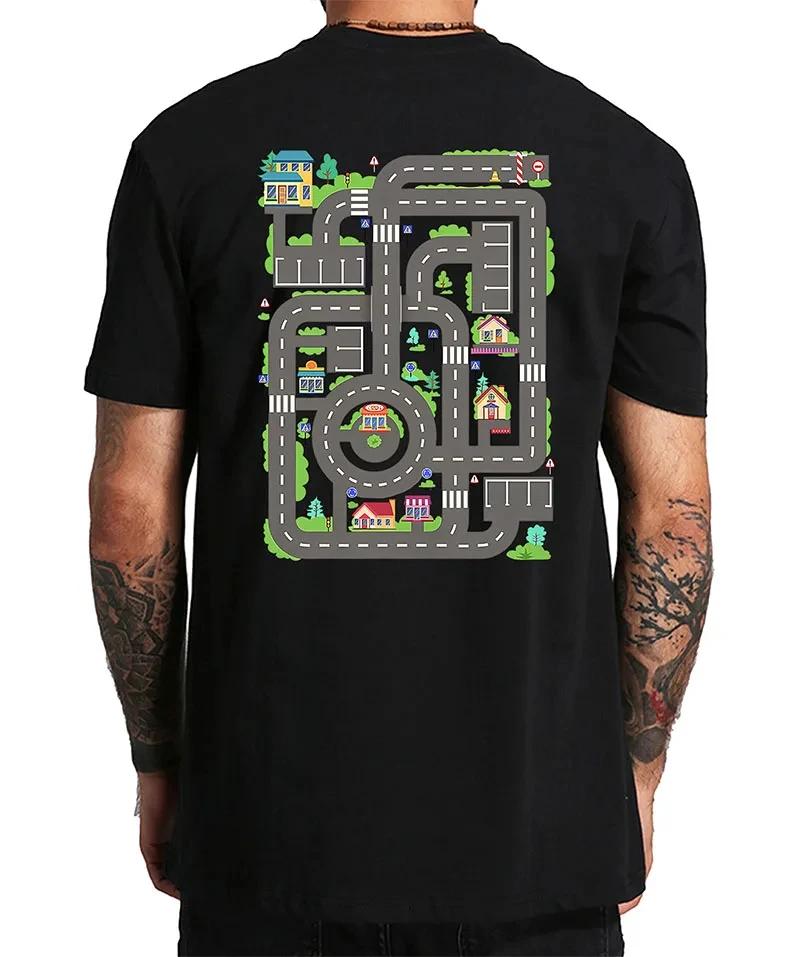 Barn Leker Med Bilar Och Tåg På Pappas Rygg T-shirt Retro Spel Fars Dag Present Grafisk T-shirt Toppar EU Storlek 100% Bomull Unisex Mjuk T-shirt