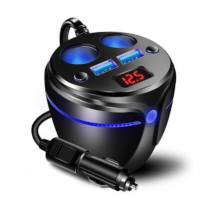 Cigarette Lighter Adapter, Car Charger 2 USB Quick Charge and 2 Socket Cup Shape Cigarette Lighter Splitter with LED Voltage Display