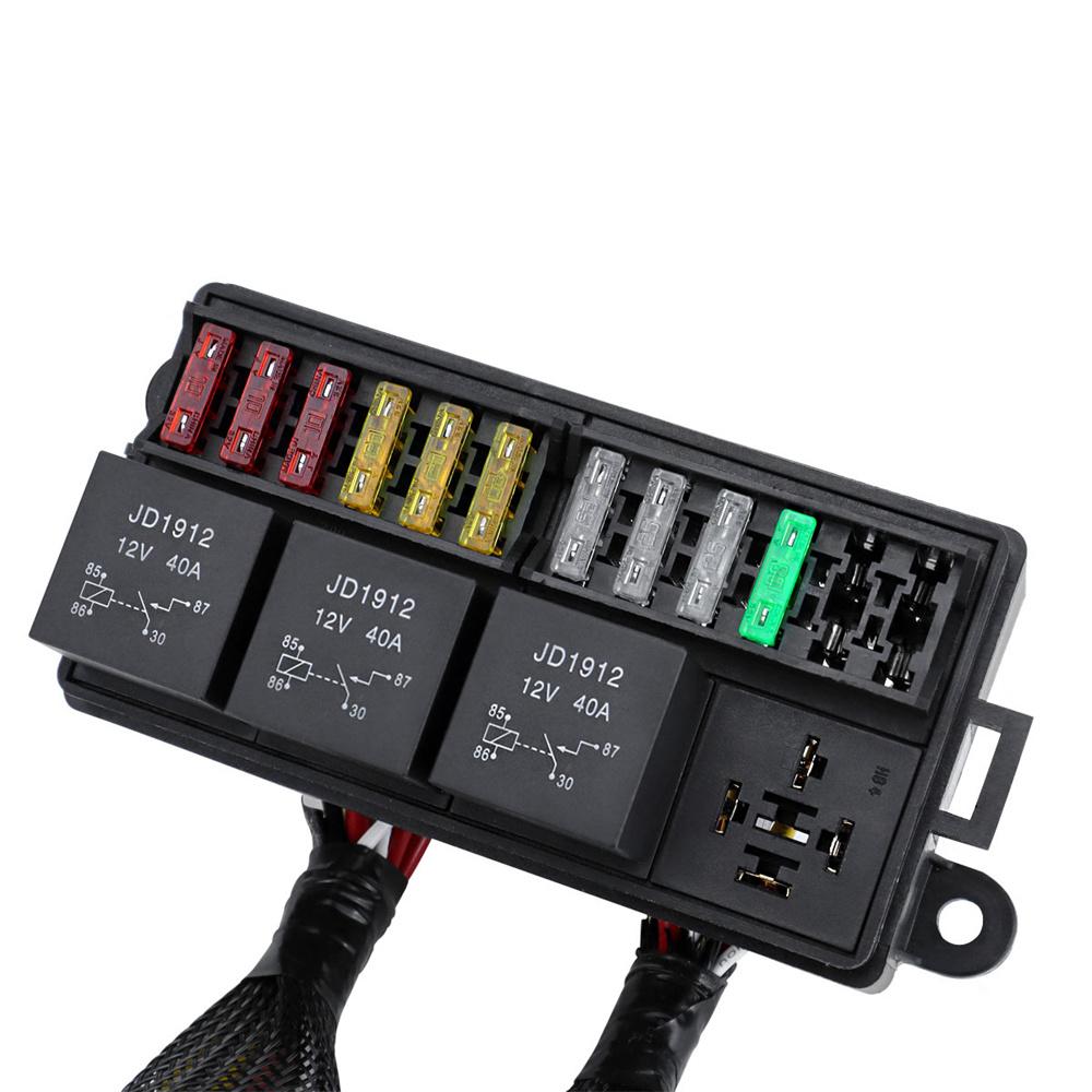 12V Pre-Wired Fuse Relay Box With 4pcs 4-Pin 40A Relays & 12 Fuses For Auto Car Marine Boat
